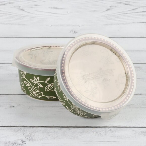 Temp-Tations Floral Lace Green 6 oz Ramekins with Lids - Set of Two - Picture 9 of 10
